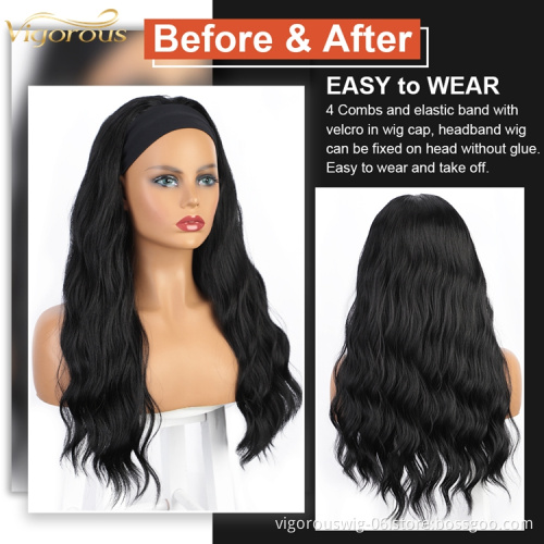Vigorous Wigs For Black Women Water Wave Synthetic Hair Wigs With Headband Glueless Scarf Headband Wig Synthetic Fiber Hair